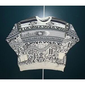 Vintage Chunky Knit Sweater Men XL Abstract Coogi Style Biggie 3D Textured 90s‎